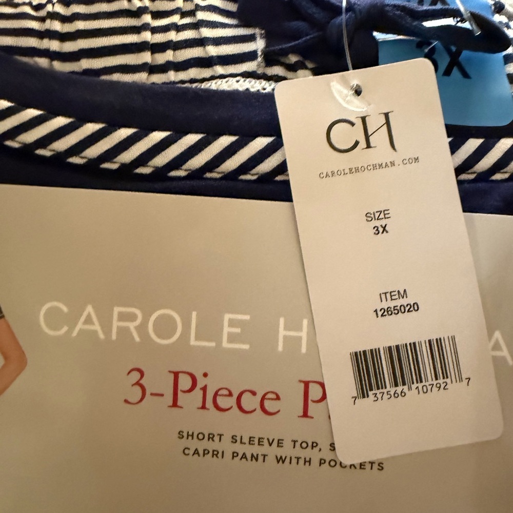 Midnight by Carole Hochman Navy and White 3-Piece Pajama Set - Picture 5 of 6